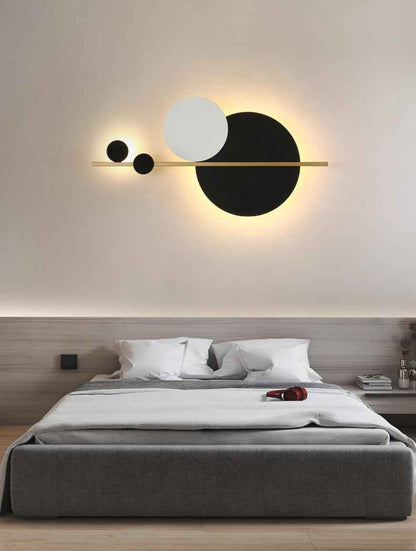 LED Round Wall Art Lamp – Modern Black & Gold Accent Light with Warm White Glow