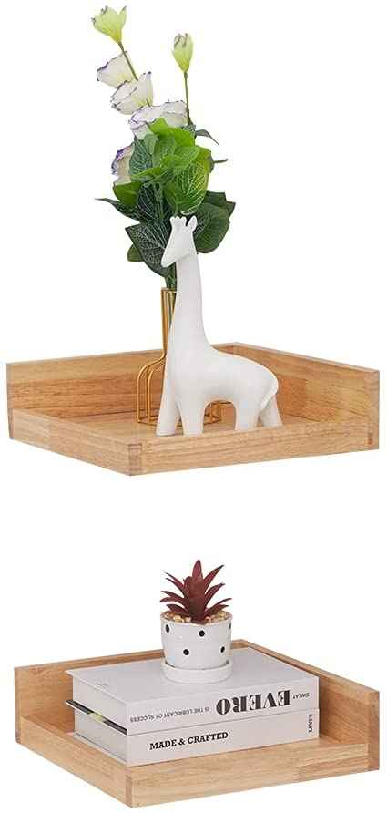 Levie Corner Solid Wood Floating Living Lounge Drawing Room Shelves (Set of 2)