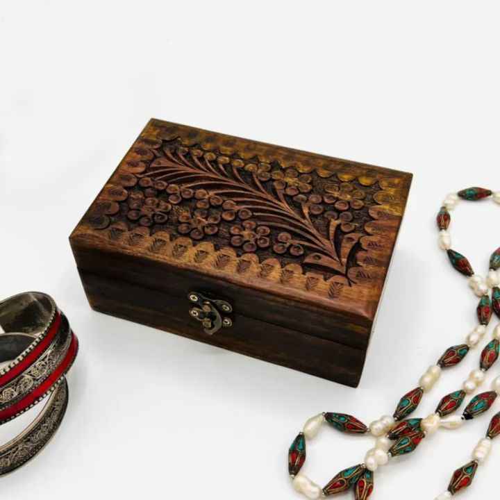Hand Carved Sheesham Wood Jewelry Box