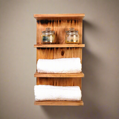 Triptych Kitchen Solid Wood Bathroom Organizer Floating Shelf