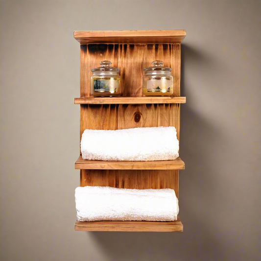Triptych Kitchen Solid Wood Bathroom Organizer Floating Shelf
