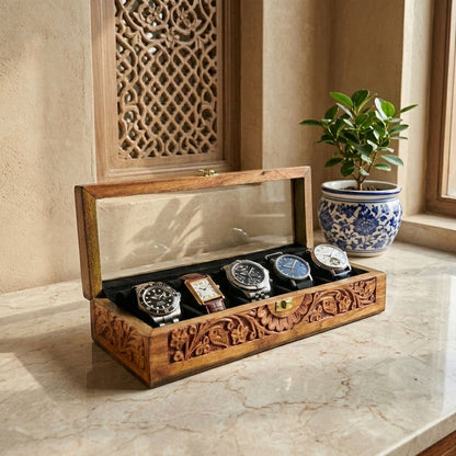 5 Watches - Carving - Glass Top - Black - Elegance Antique Store