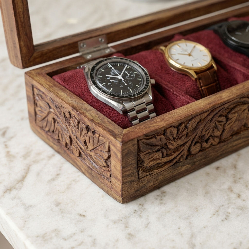 5 Watches - Carving - Glass Top - Elegance Antique Store