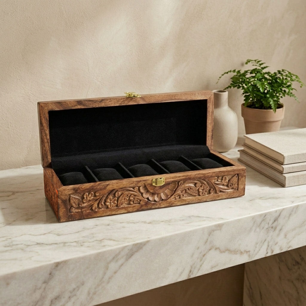 5 Watches - Carving - Wood Top - Black - Elegance Antique Store