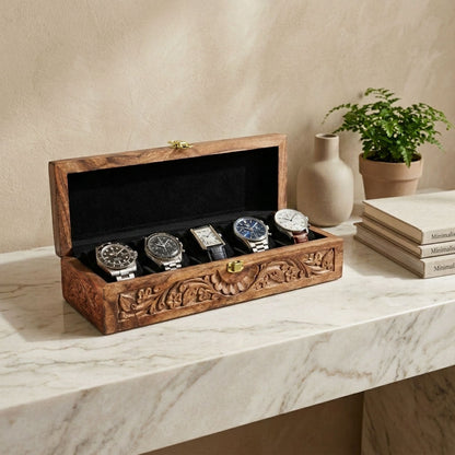 5 Watches - Carving - Wood Top - Black - Elegance Antique Store