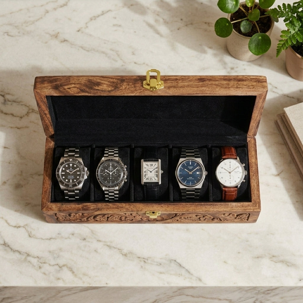 5 Watches - Carving - Wood Top - Black - Elegance Antique Store