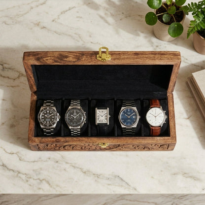 5 Watches - Carving - Wood Top - Black - Elegance Antique Store