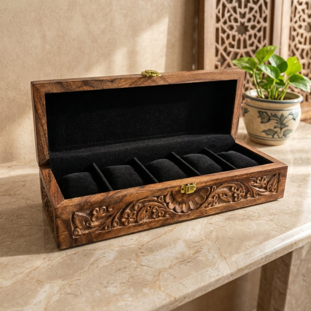 5 Watches - Carving - Wood Top - Black - Elegance Antique Store