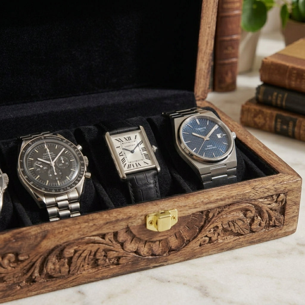 5 Watches - Carving - Wood Top - Black - Elegance Antique Store