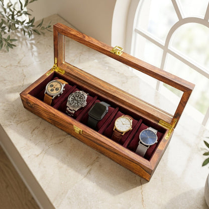 5 Watches - Golden Hinge - Glass Top - Elegance Antique Store