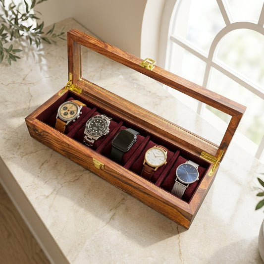 5 Watches - Golden Hinge - Glass Top - Elegance Antique Store