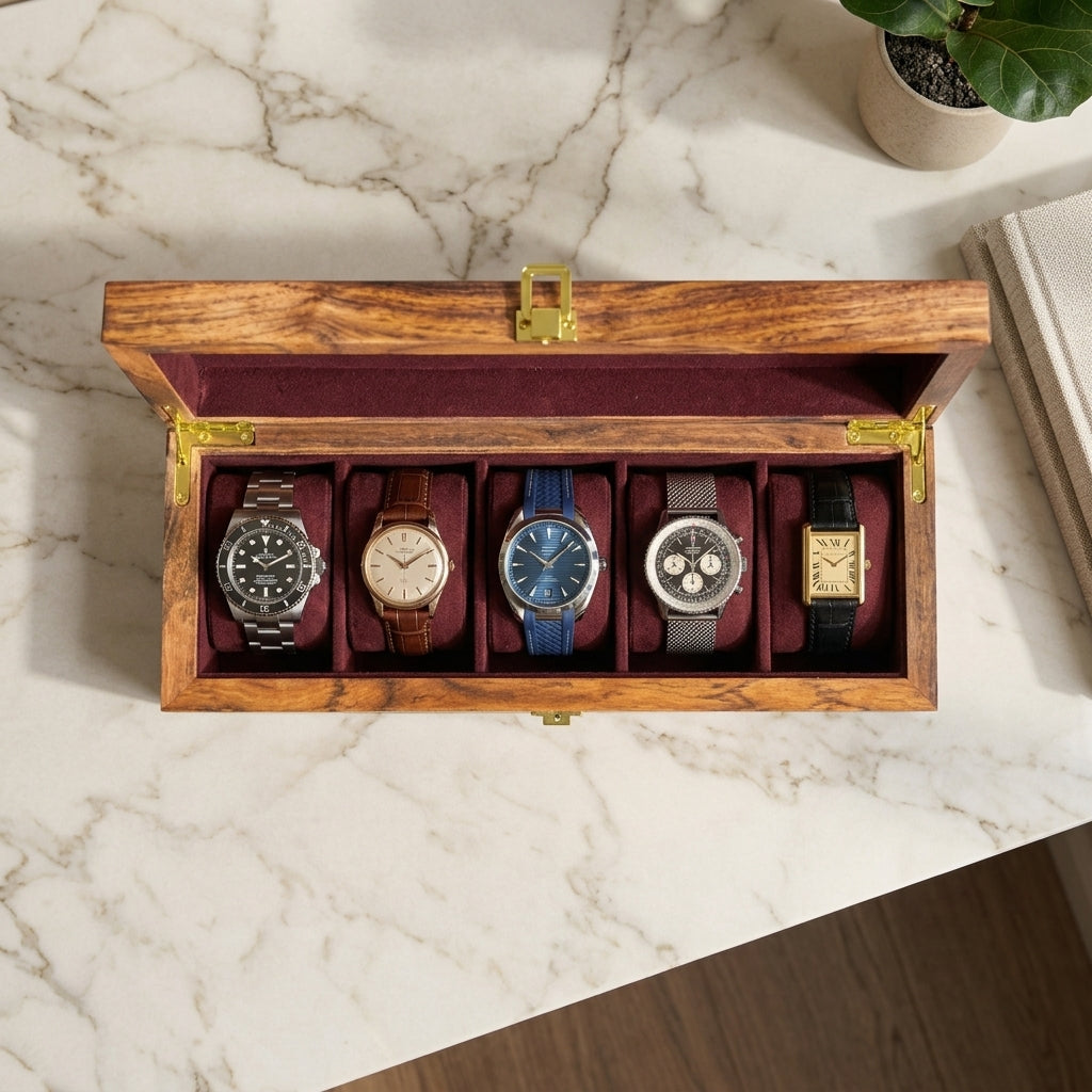 5 Watches - Golden Hinge - Wood Top - Elegance Antique Store