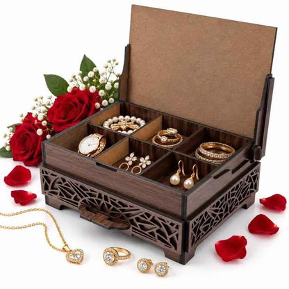 Laser Cut Wooden Jewelry Box with Drawer