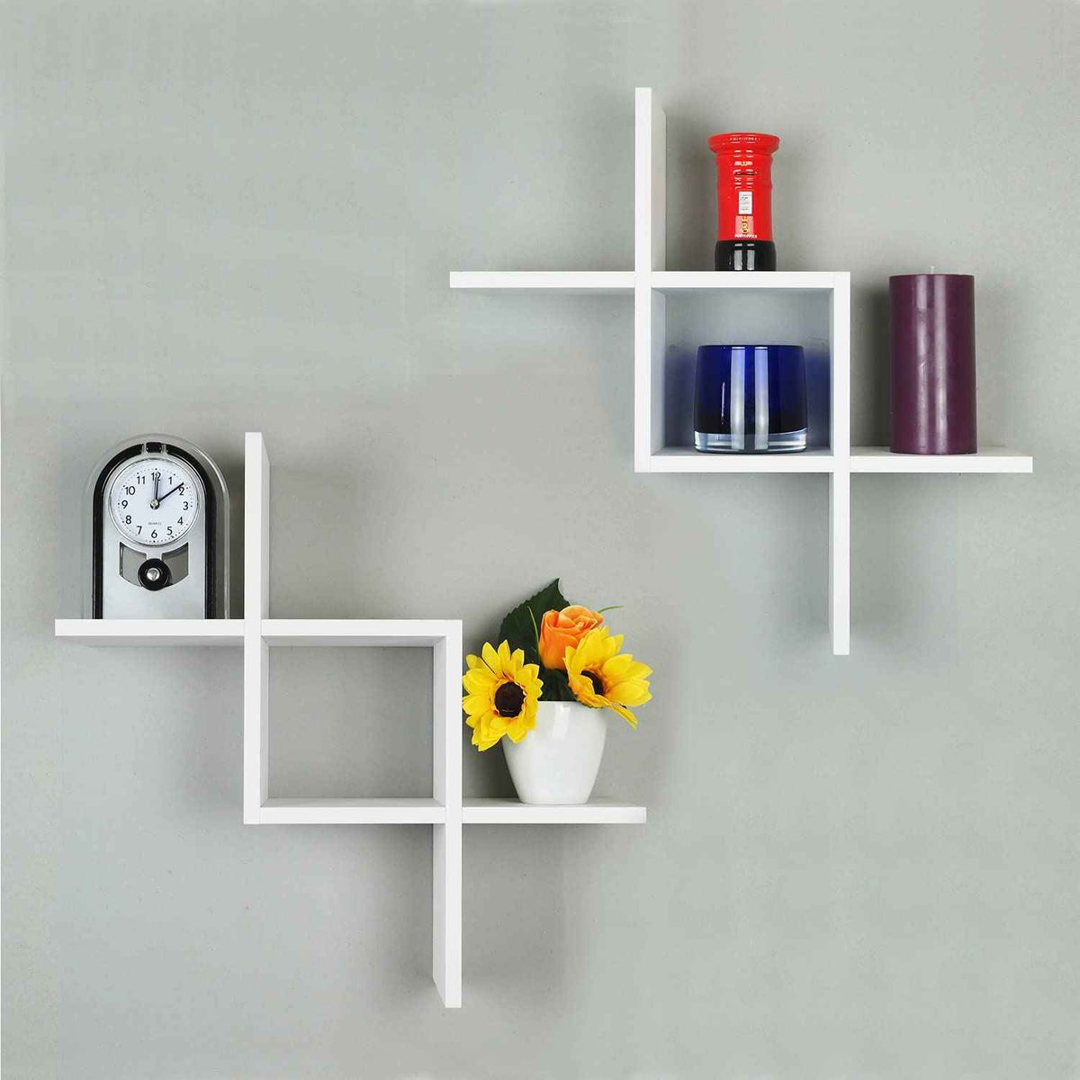 Criss Cross Kids Bedroom Organizer Floating Shelf Decor (Set of 2)