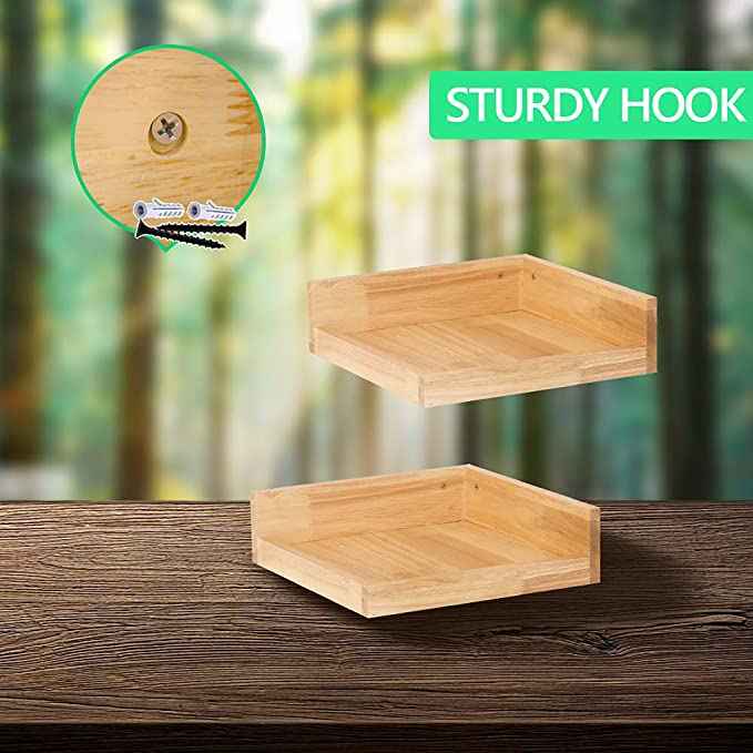 Levie Corner Solid Wood Floating Living Lounge Drawing Room Shelves (Set of 2)
