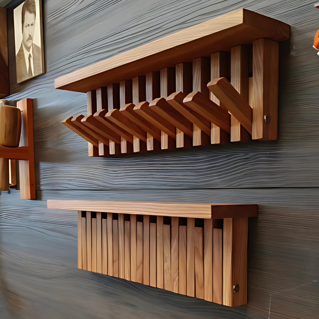 Piano Style Foldable Wall Hanger with Top Shelf – Walnut