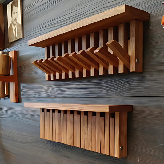 Piano Style Foldable Wall Hanger with Top Shelf – Walnut