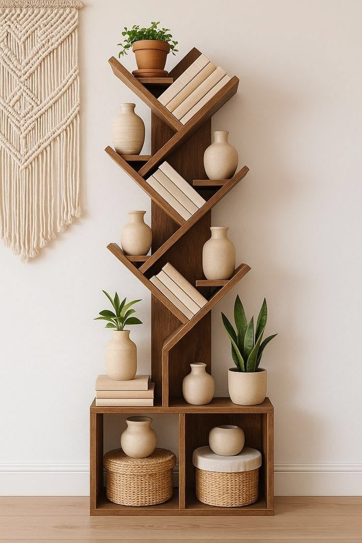Wooden Tree Bookshelf Standing Rack