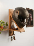 Wooden Helmet Stand & Storage Rack with Shelf