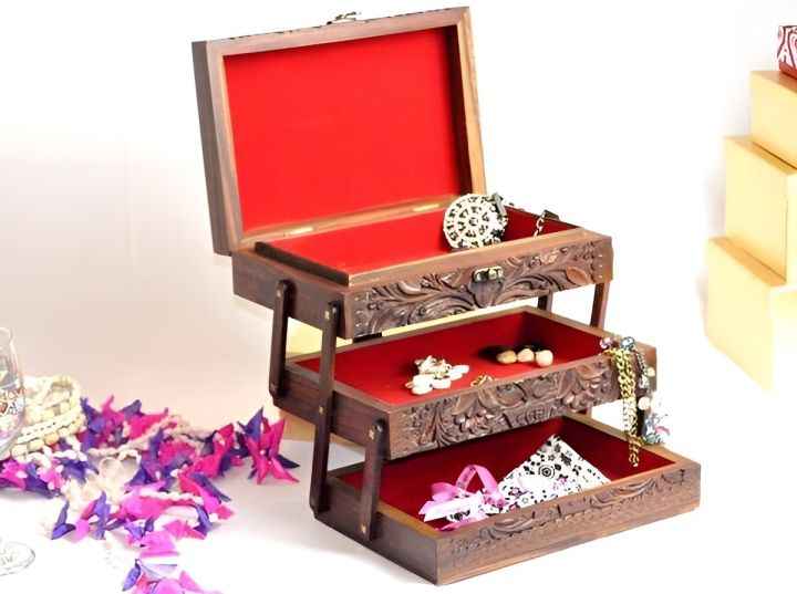 3 Layer Wooden Jewelry Box - Lockable Keepsake Box