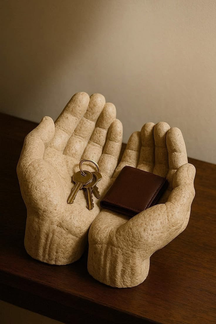 Stone Cupped Hands Key Dish Tray