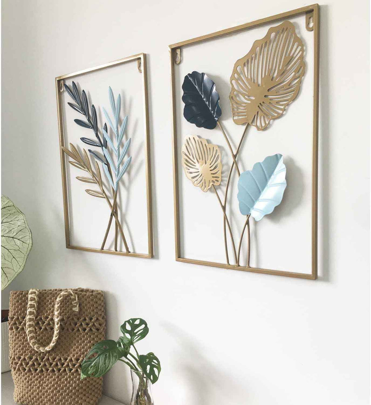 Sinixinato Nature Leaf Metal Wall Art – Modern 2-Piece Set for Living Room & Home Office