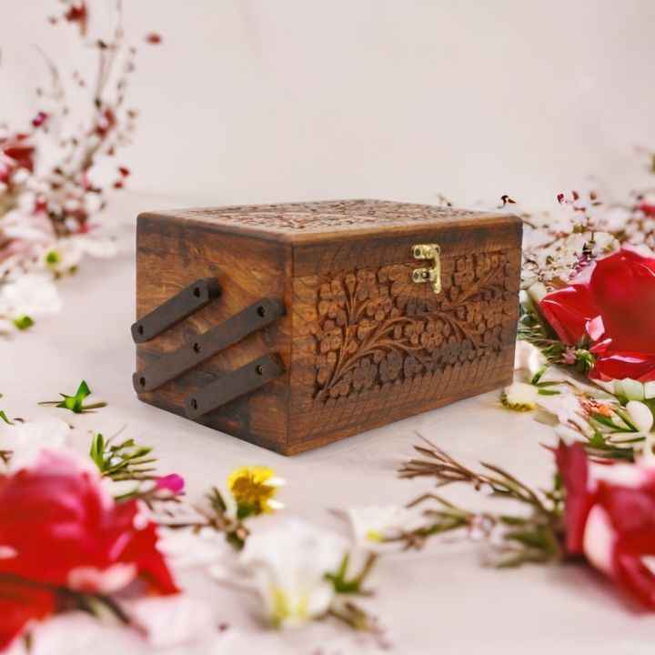 3 Layer Wooden Jewelry Box - Lockable Keepsake Box