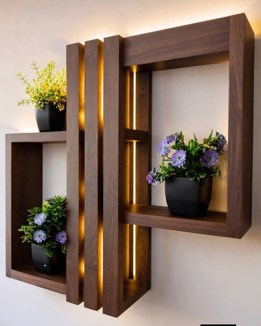 Interlocking Wooden Wall Shelf Backlight LED