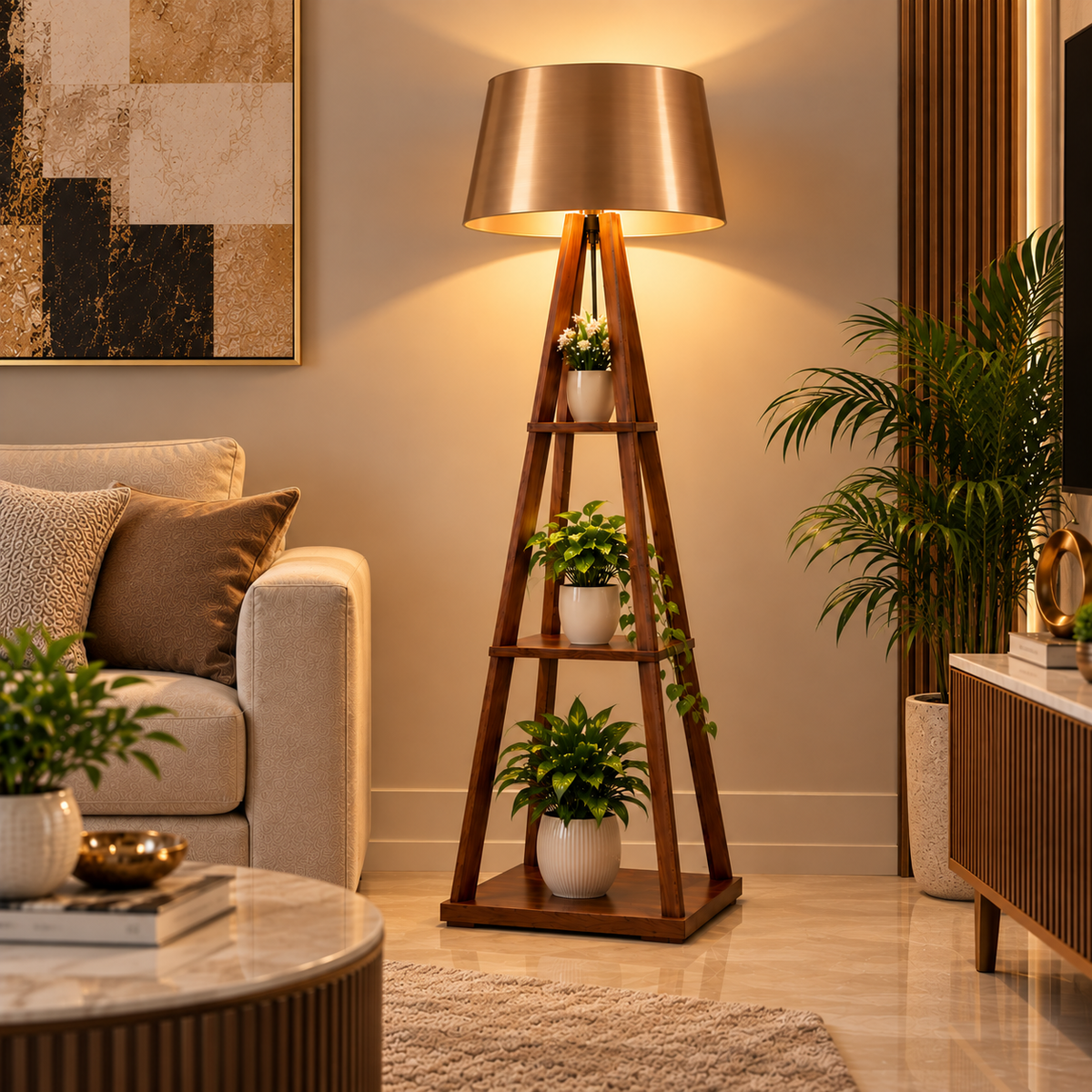 Wooden Classic Floor Lamp for Living Room Home Decoration Brown