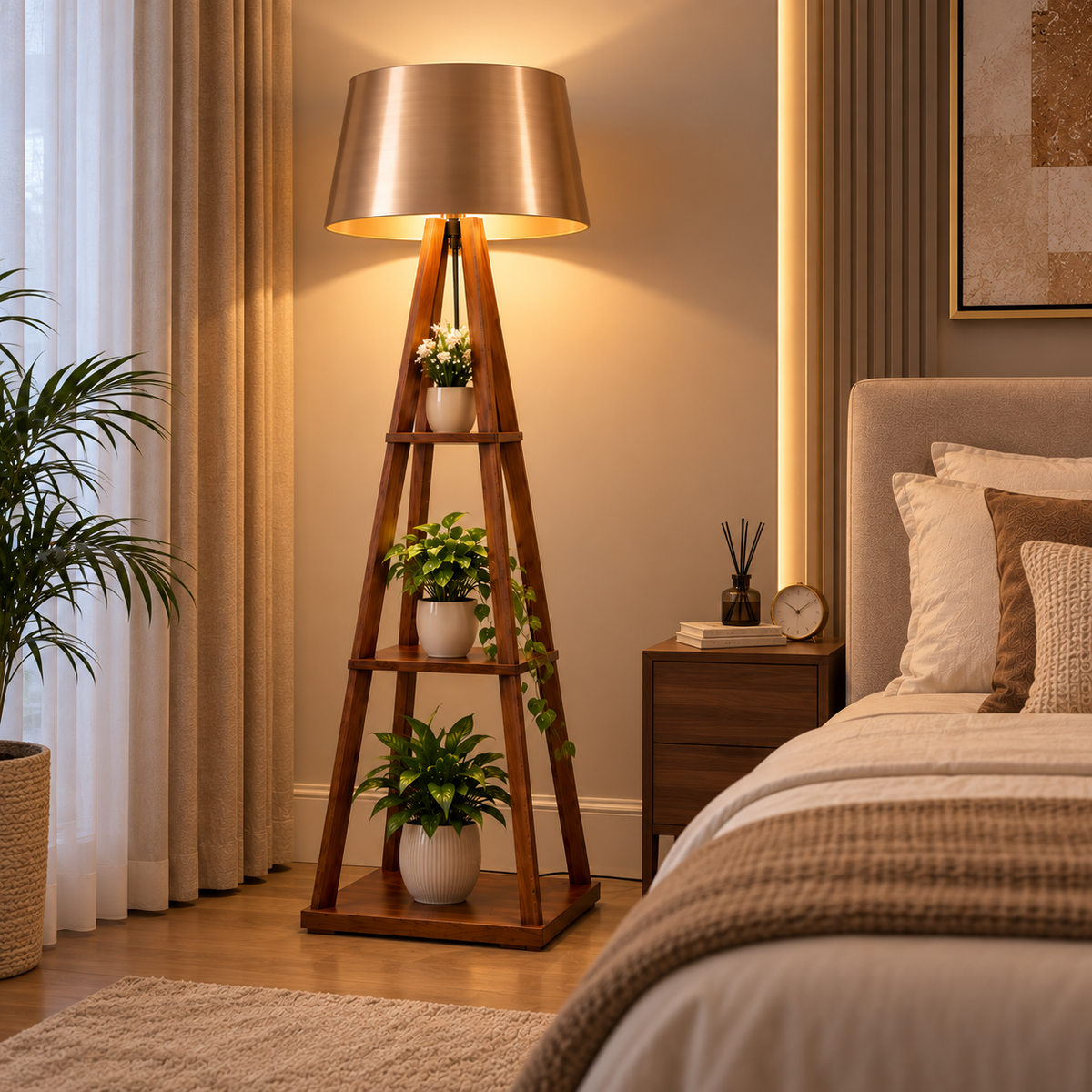 Wooden Classic Floor Lamp for Living Room Home Decoration Brown