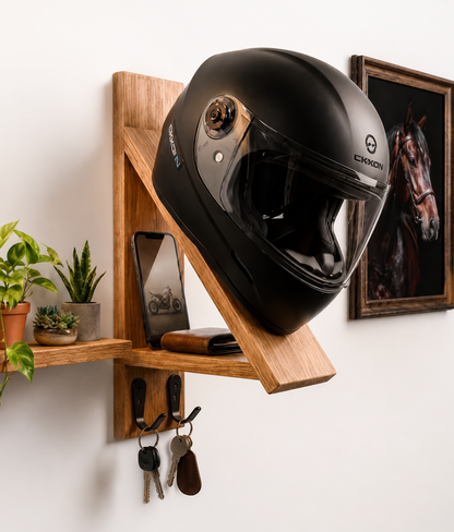 Wooden Helmet Stand & Storage Rack