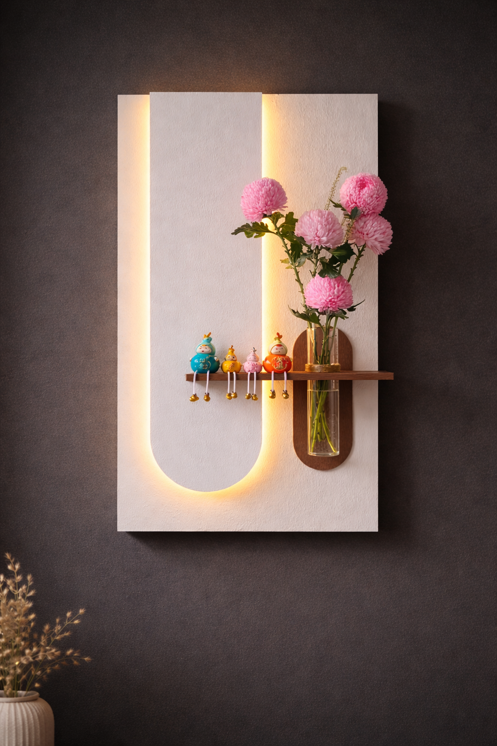 Modern LED Wall Art with Shelf & Vase Holder