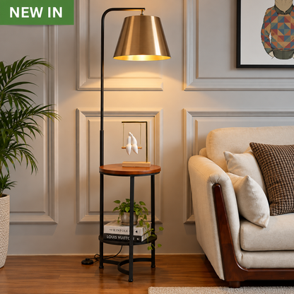 End Table with Lamp, Home Iron Floor Lamp, Floor Lamp with Storage Shelves