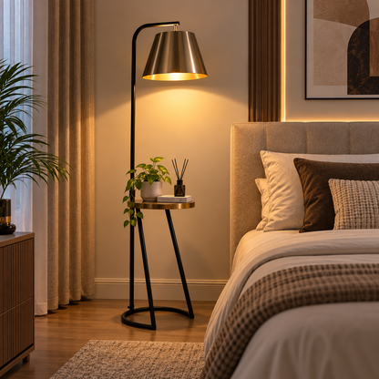 Contemporary Metallic Floor Lamp with Table