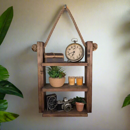 Rustic Wall Wood and Rope Ladder Shelf