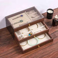 Luxury 3-Layer Wooden Jewelry Organizer Box with Glass Display & Velvet Compartments