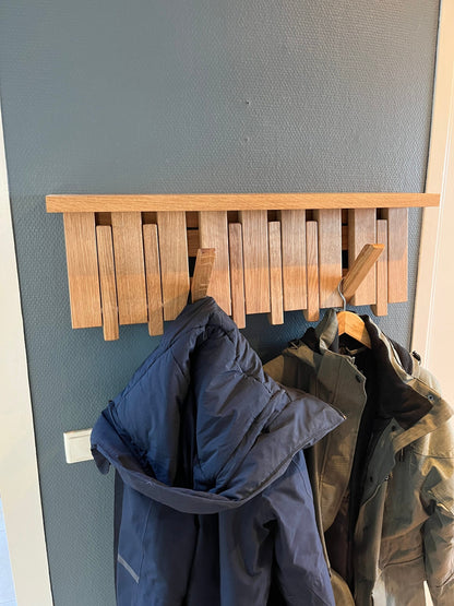 Piano Style Foldable Wall Hanger with Top Shelf – Walnut