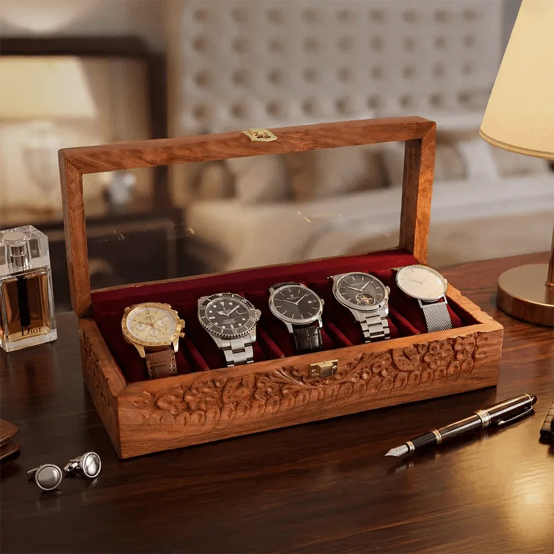 5 Watches - Carving - Glass Top - Elegance Antique Store