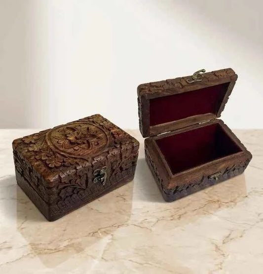 Luxury Carved Wooden Jewelry and Makeup Box