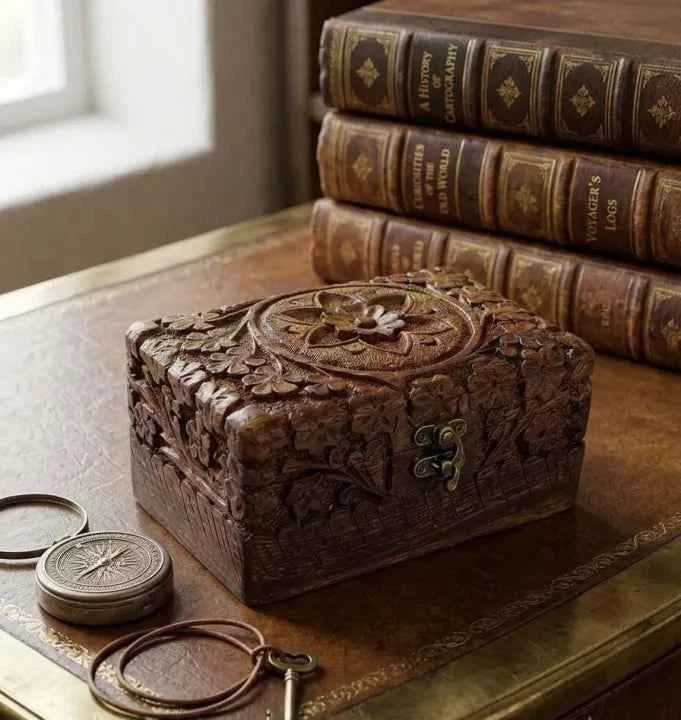 Luxury Carved Wooden Jewelry and Makeup Box