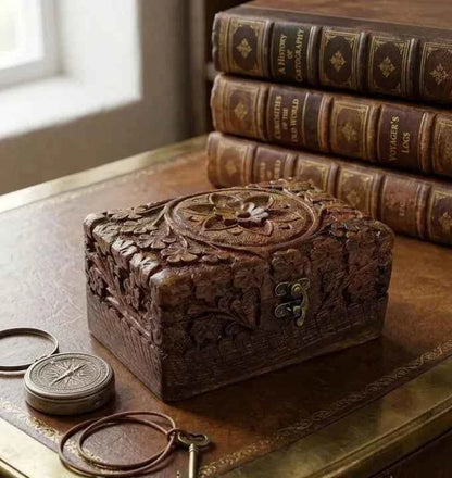 Luxury Carved Wooden Jewelry and Makeup Box