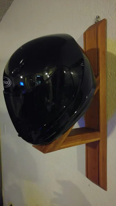 Wooden Helmet Stand Rack with Key Hooks