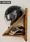 Wooden Helmet Stand with Key Holder – Mini Wall Rack