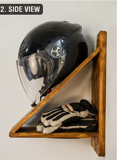 Wooden Helmet Stand with Key Holder – Mini Wall Rack