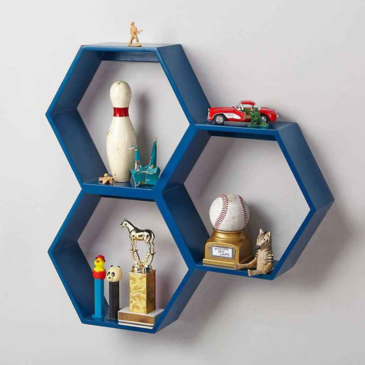 Techi Hexagonal Lounge Living Drawing Room Floating Shelf Decor