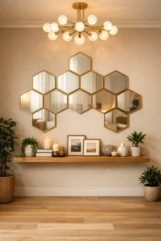 Gold Framed Hexagon Wall Mirror Set