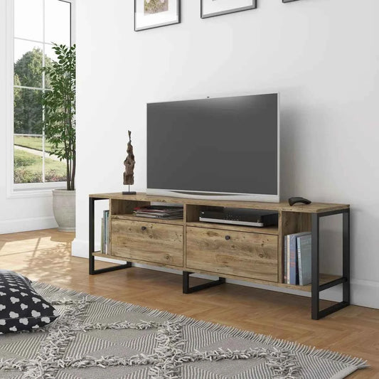 Lotuseey Industrial TV Stand LED Rustic Media Console Table