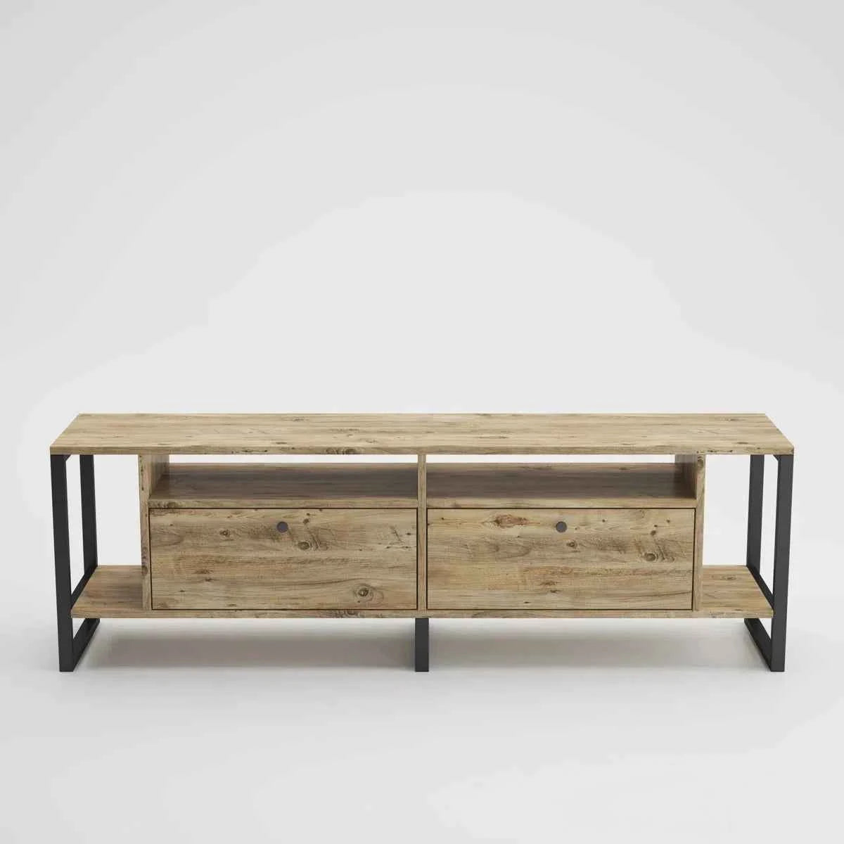 Lotuseey Industrial TV Stand LED Rustic Media Console Table