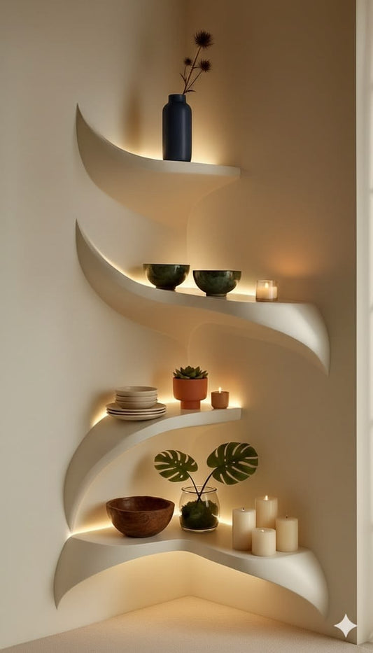 Curved Corner Floating Wall Shelves