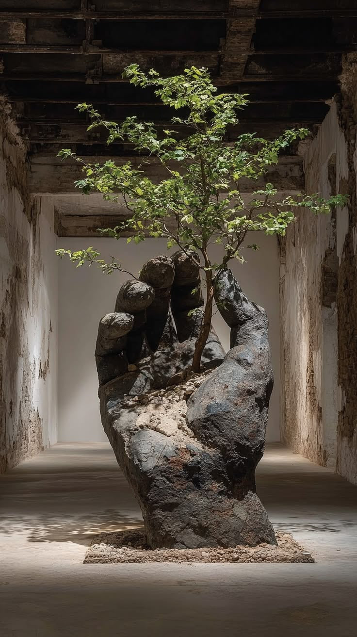 Giant Stone Hand Tree Art Sculpture